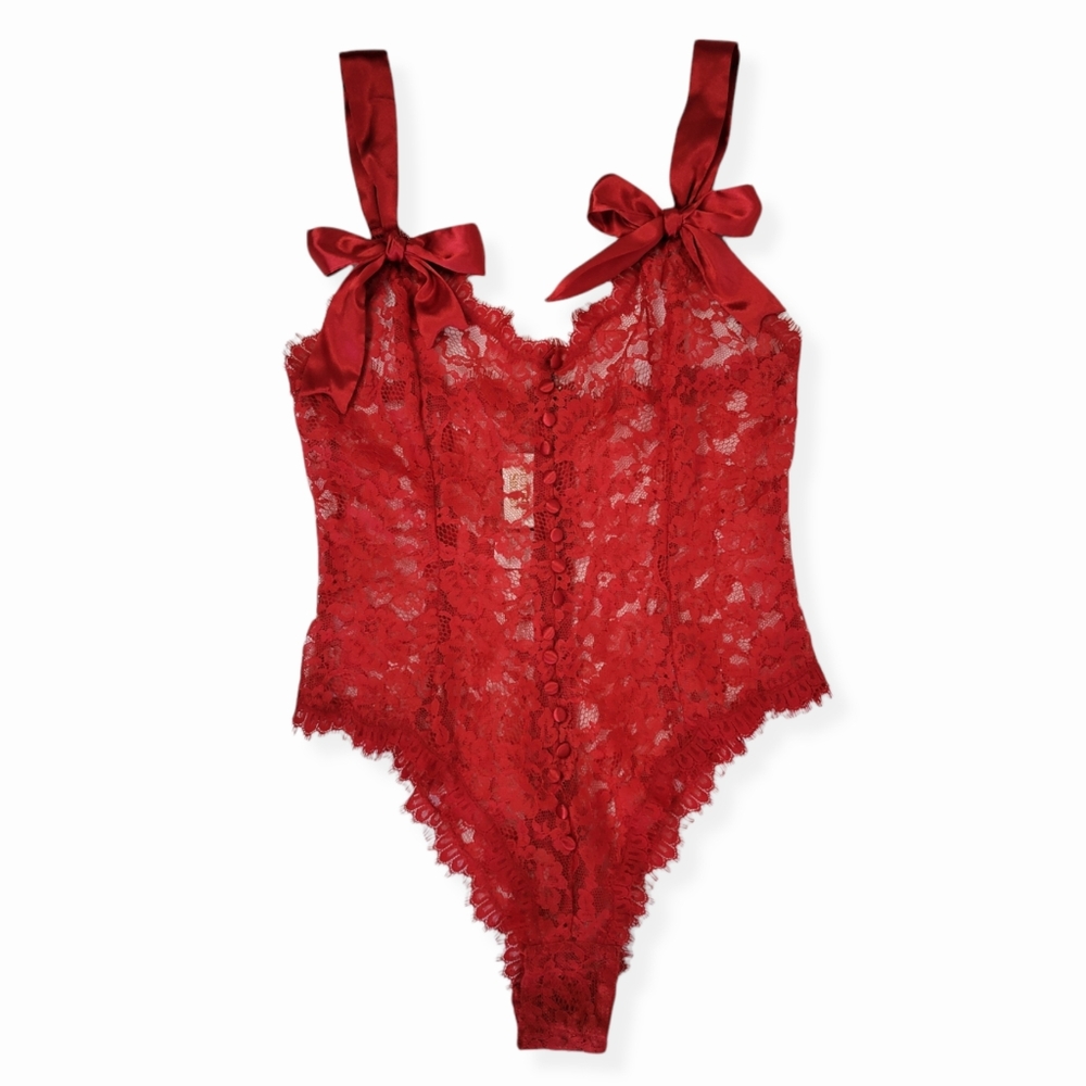 Vintage | Victoria's Secret Gold Label Sexy Red Sheer Lace Teddy One Piece
